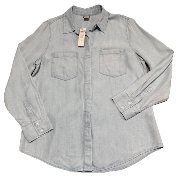 Chico's Tops - Chico's Classic Button Up Chambray Denim Shirt Womens Size 1 Petite Minimalist